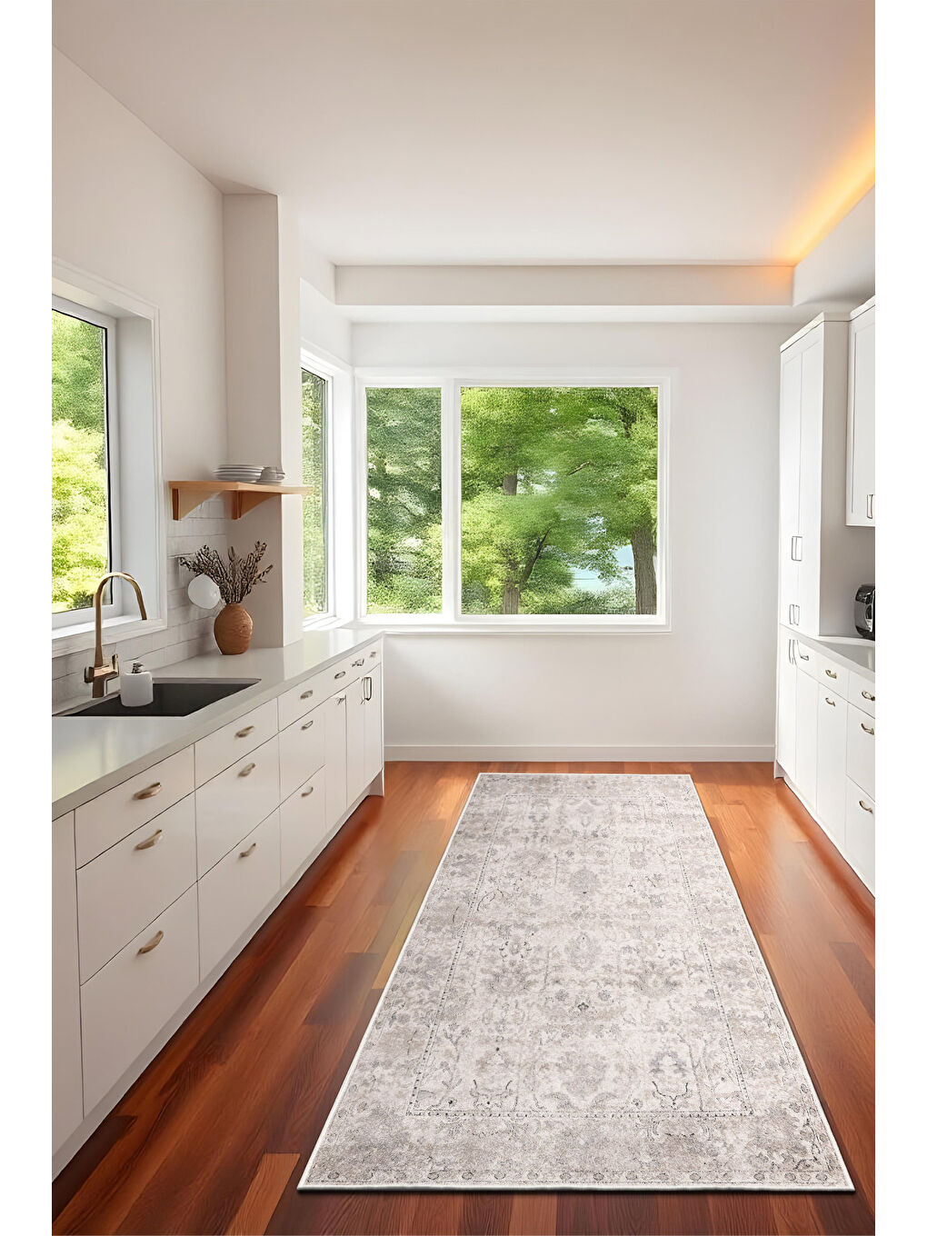 Bej Dekoratif Özel Tasarım Yıkanabilir İnce Kaymaz Tabanlı Modern Halı KECE FR03-4