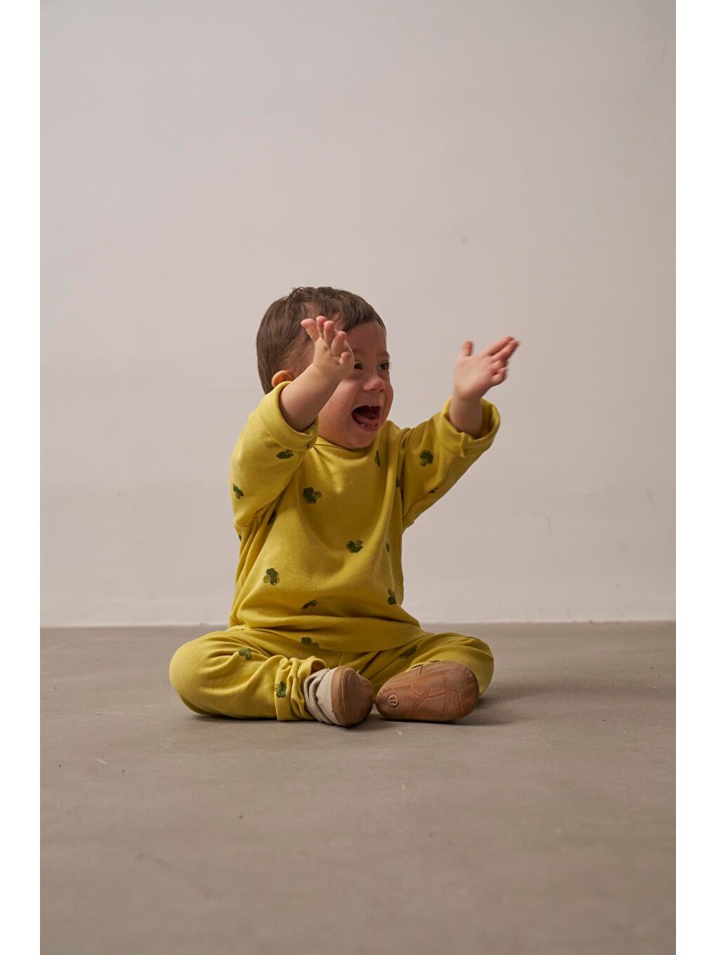 Ekru Brokoli Baskılı Bebek Alt Üst Takım-7