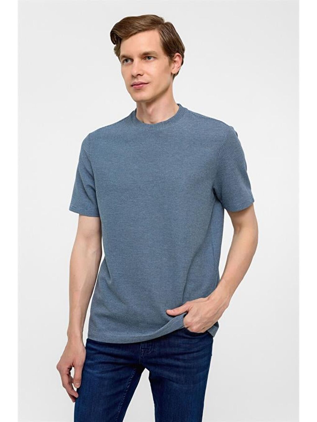 Parlament Mavi Regular Armürlü Bisiklet Yaka Tişört-1