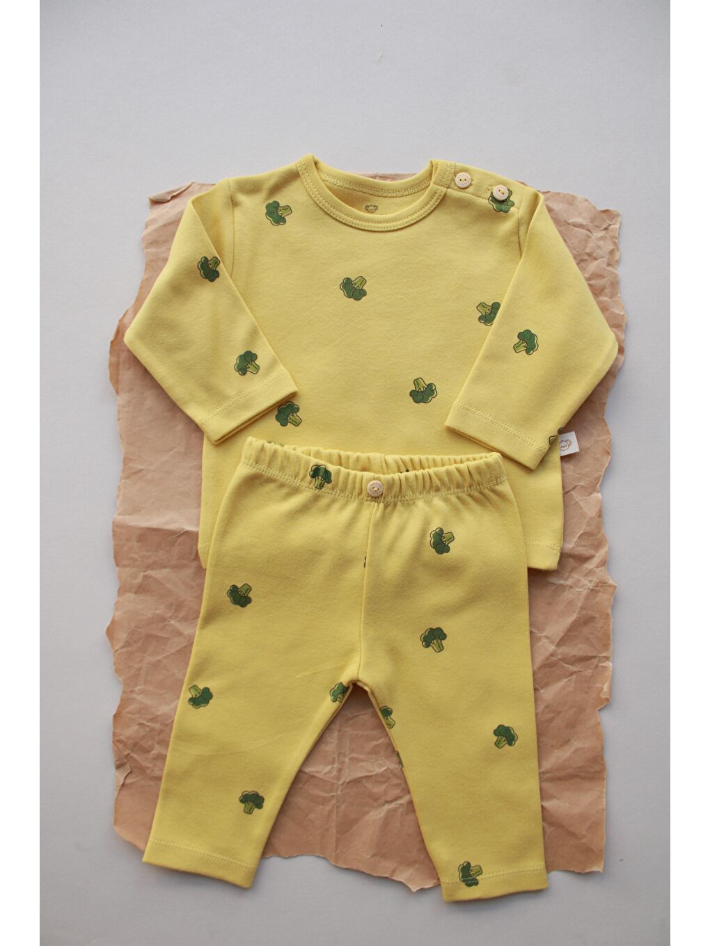 Ekru Brokoli Baskılı Bebek Alt Üst Takım-10