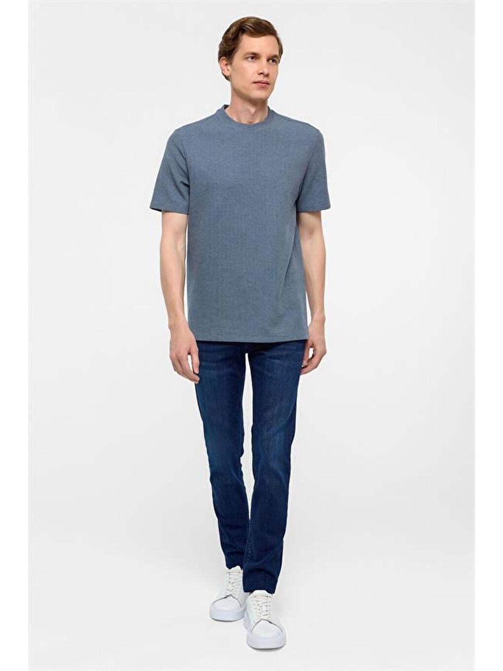 Parlament Mavi Regular Armürlü Bisiklet Yaka Tişört-6