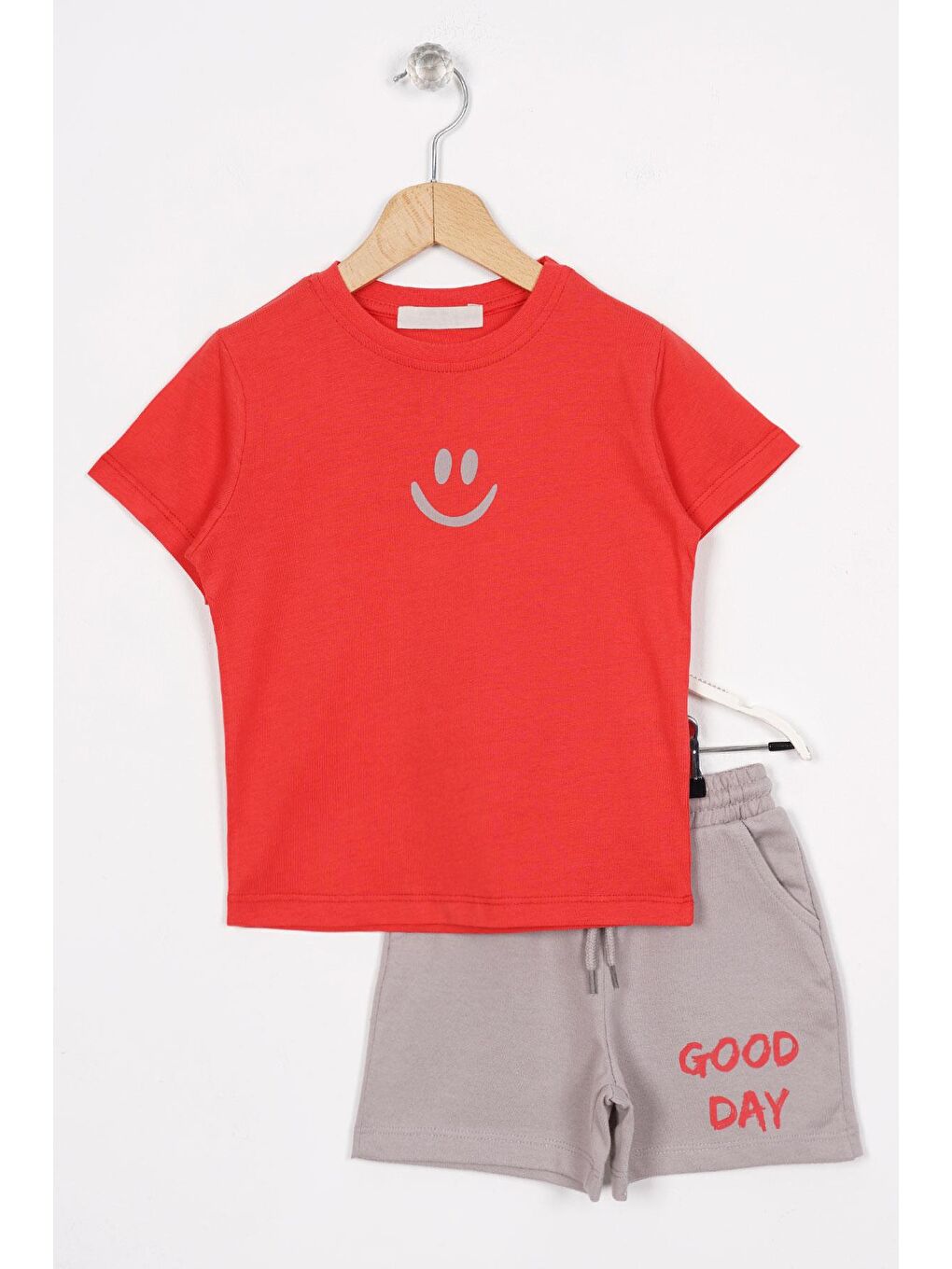 Sarı Smile Baskılı Arkası Yazı Baskılı  Kiremit Taş Renk Erkek Çocuk Kaprili Takım