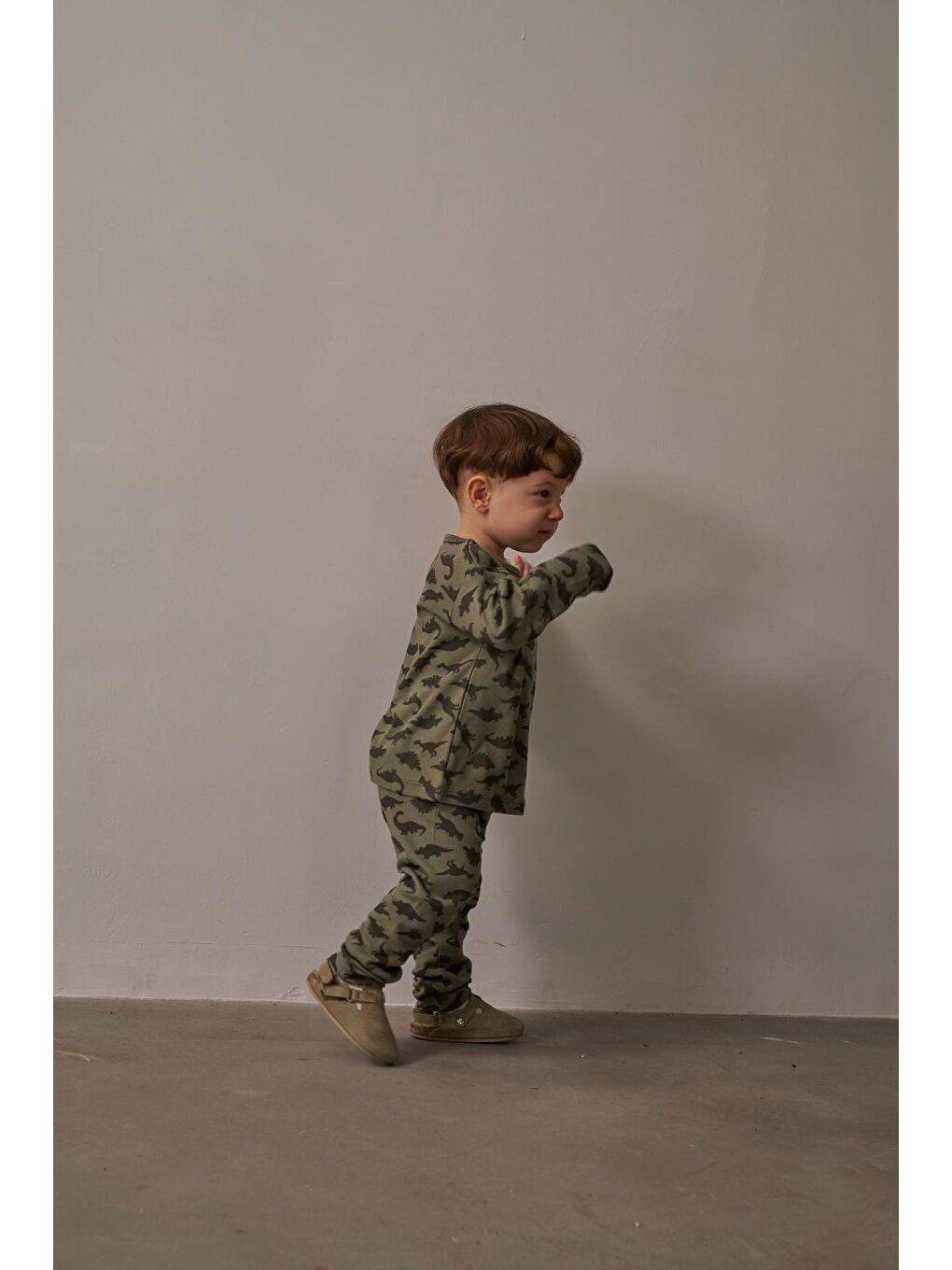 Haki Dinozor Baskılı Bebek Alt Üst Takım-4