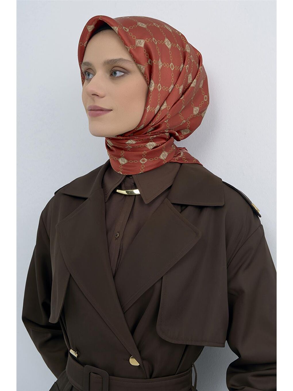 Kahverengi Saf İpek Sura Eşarp 9530D 84-2