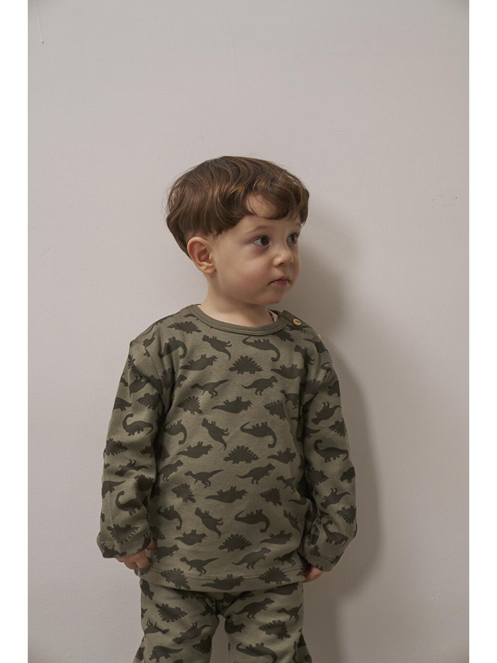 Haki Dinozor Baskılı Bebek Alt Üst Takım-6