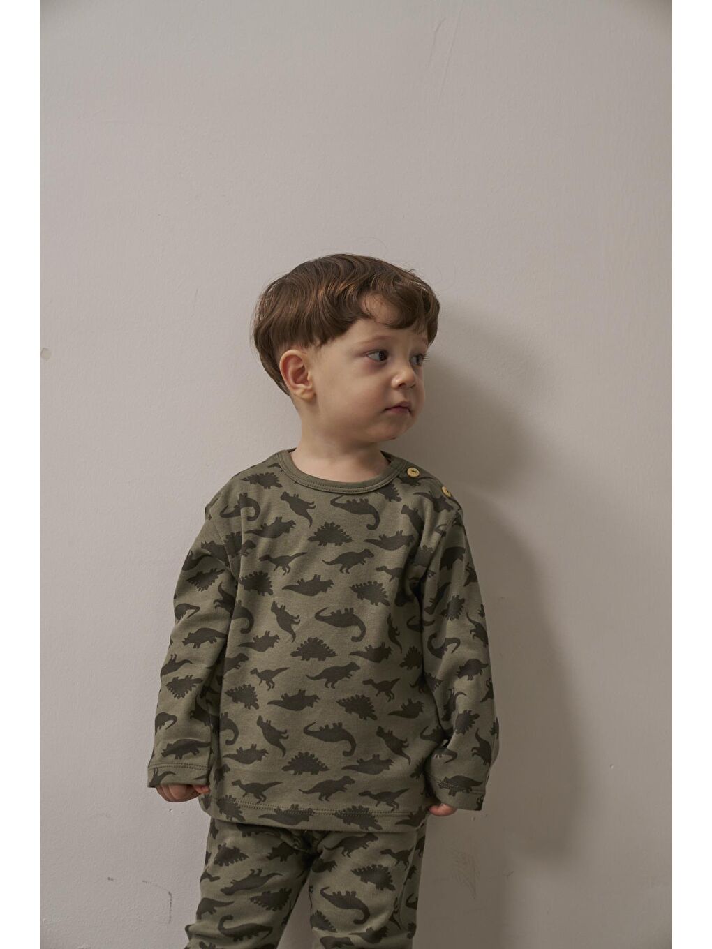 Haki Dinozor Baskılı Bebek Alt Üst Takım-7