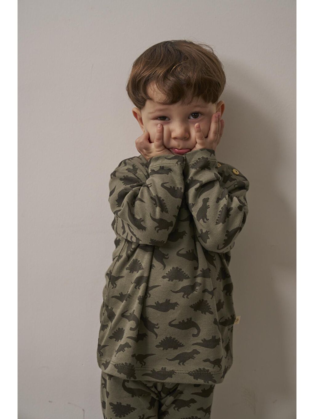 Haki Dinozor Baskılı Bebek Alt Üst Takım-8