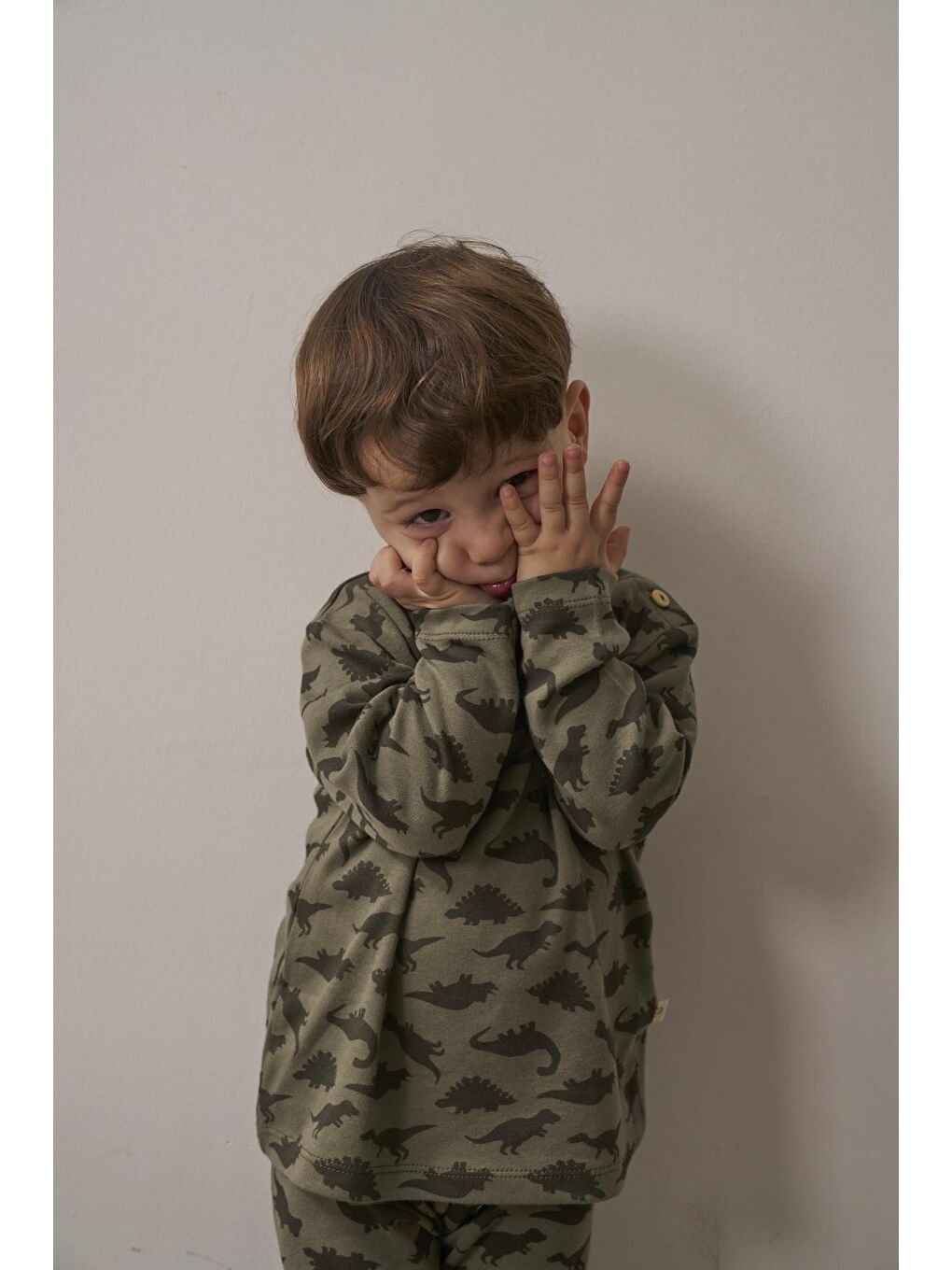 Haki Dinozor Baskılı Bebek Alt Üst Takım-9