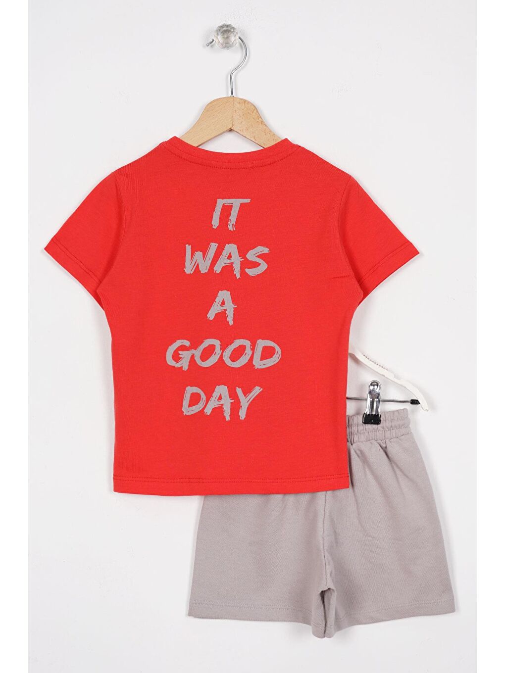 Sarı Smile Baskılı Arkası Yazı Baskılı  Kiremit Taş Renk Erkek Çocuk Kaprili Takım-2