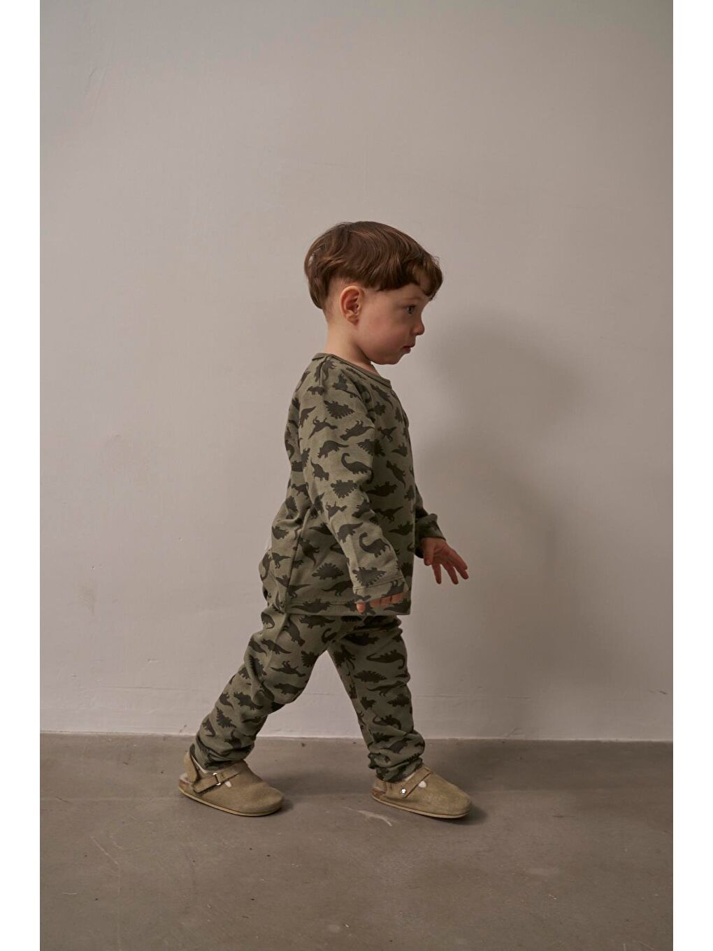 Haki Dinozor Baskılı Bebek Alt Üst Takım-11