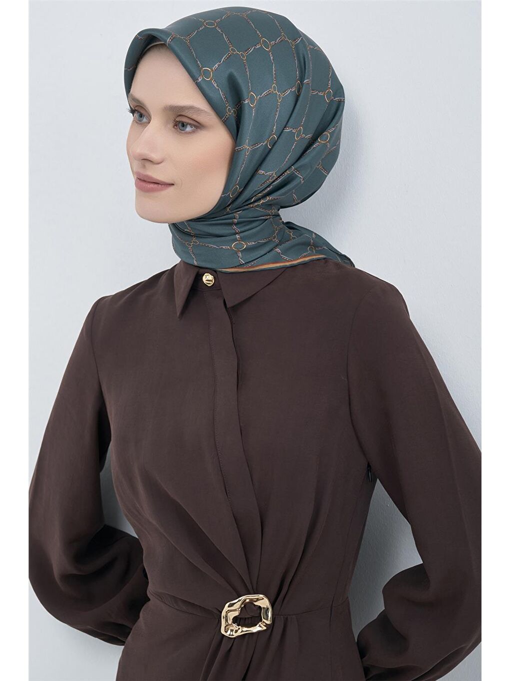 Petrol Saf İpek Twill Eşarp 9538D 06-2