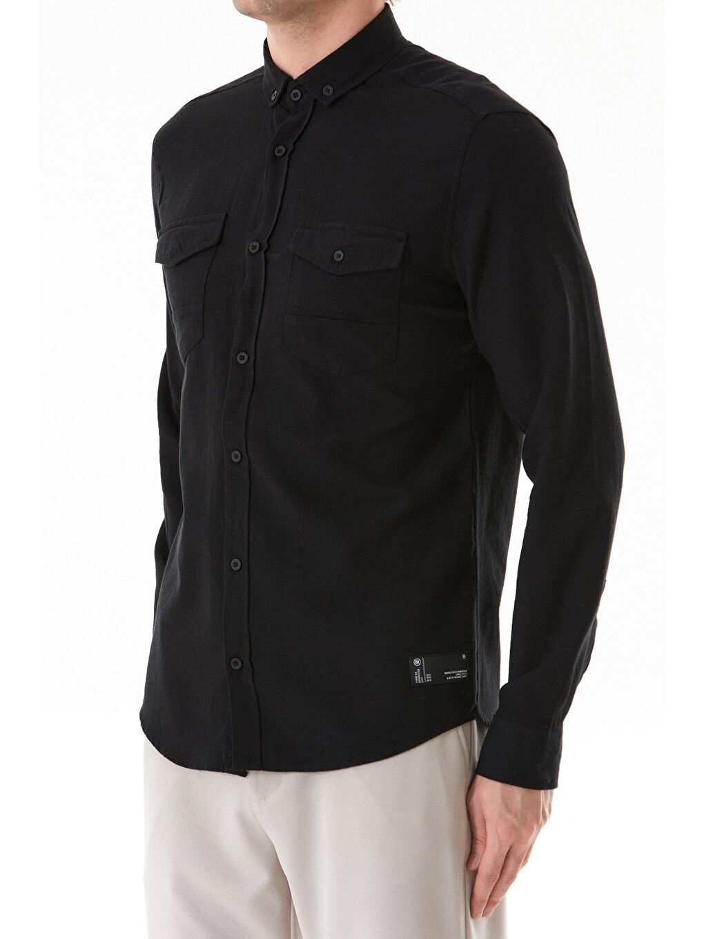 Siyah Zikzak Desenli Çift Cepli %100 Pamuk Gömlek-4