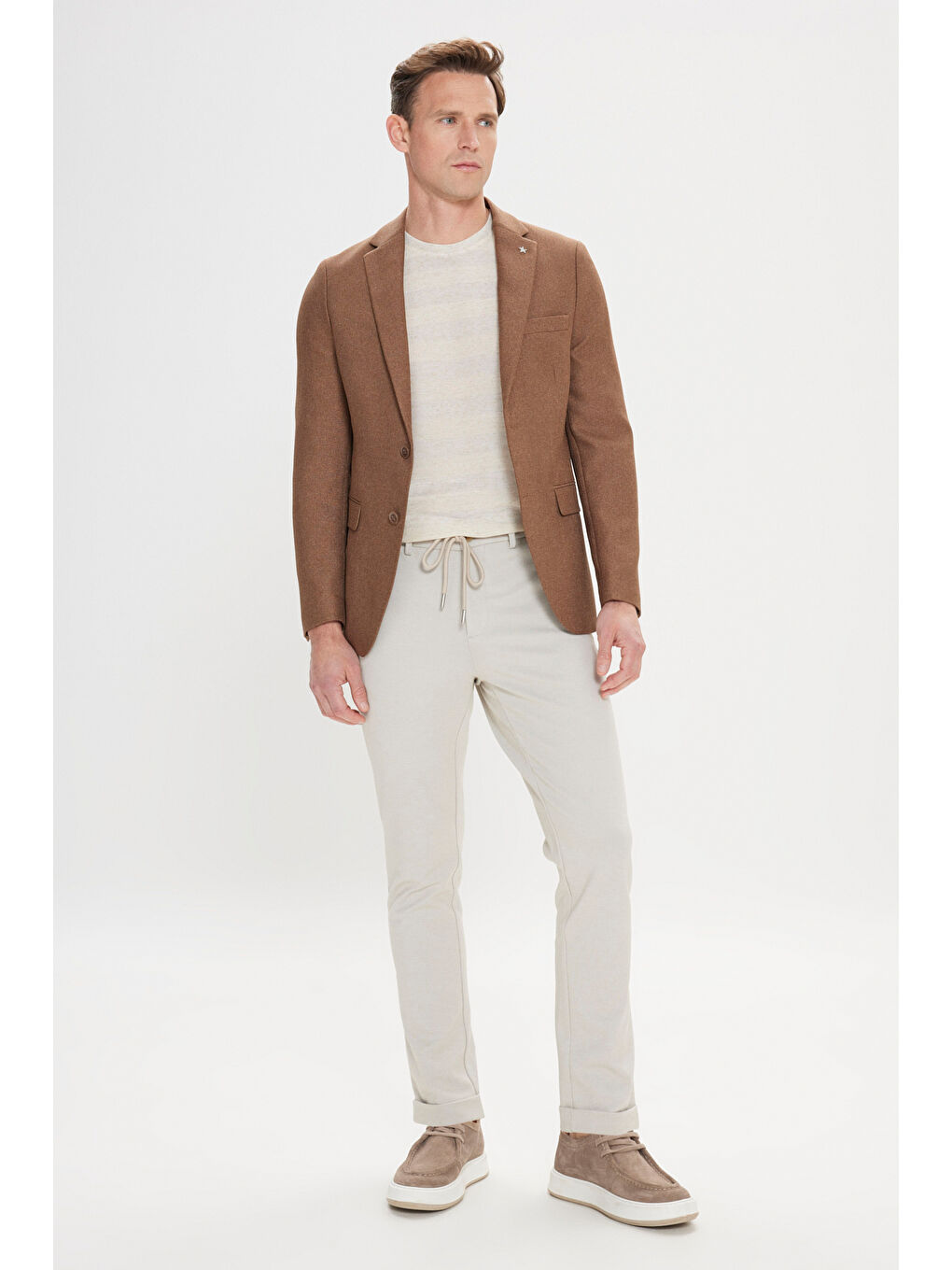 Erkek Kahverengi Slim Fit Dar Kesim Mono Yaka Armürlü Blazer Ceket-2