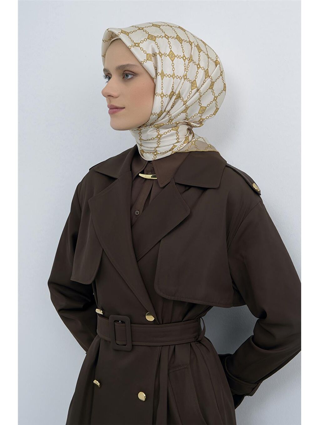 Kahverengi Saf İpek Twill Eşarp 9530D 06