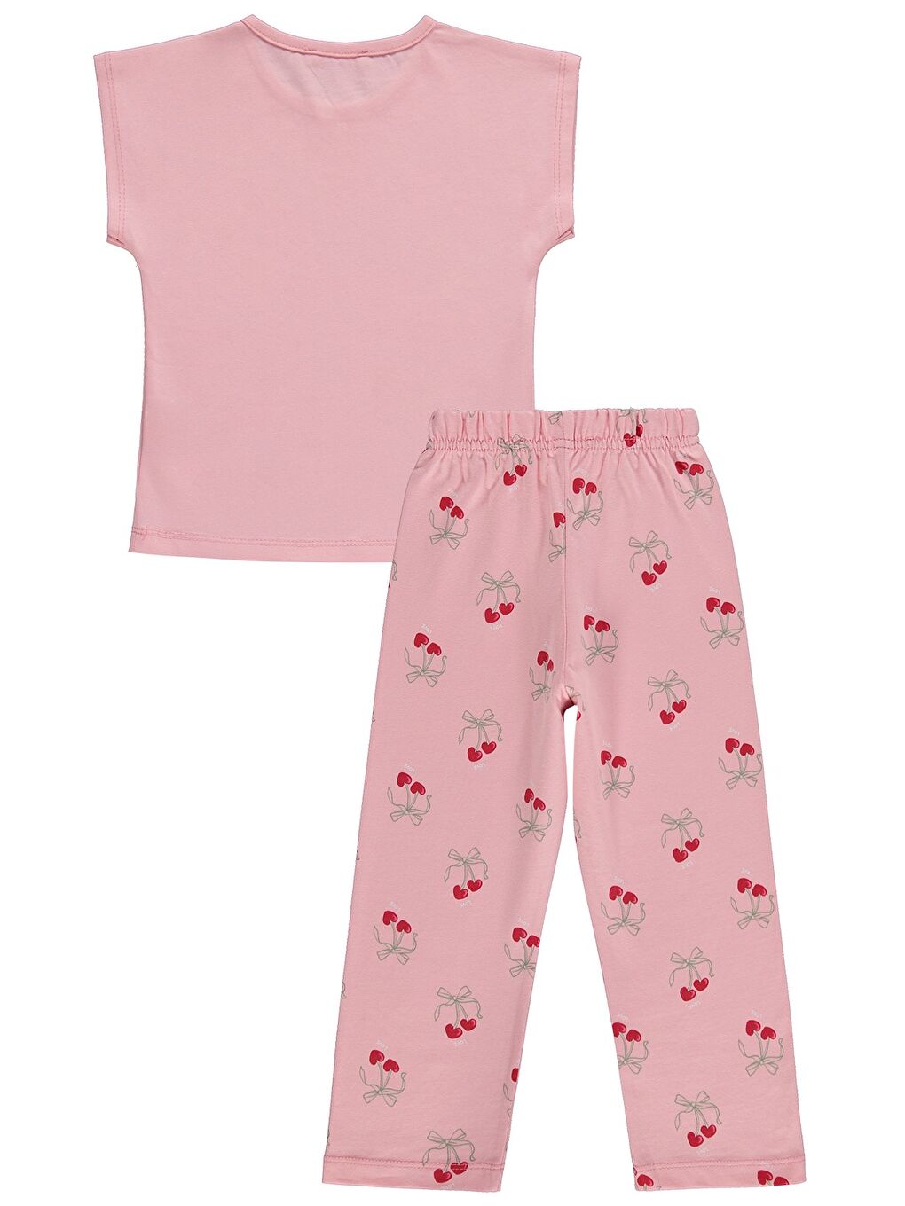 Pembe Girls Kiraz Desenli 2-5 Yaş Pijama Takımı - Pudra-1
