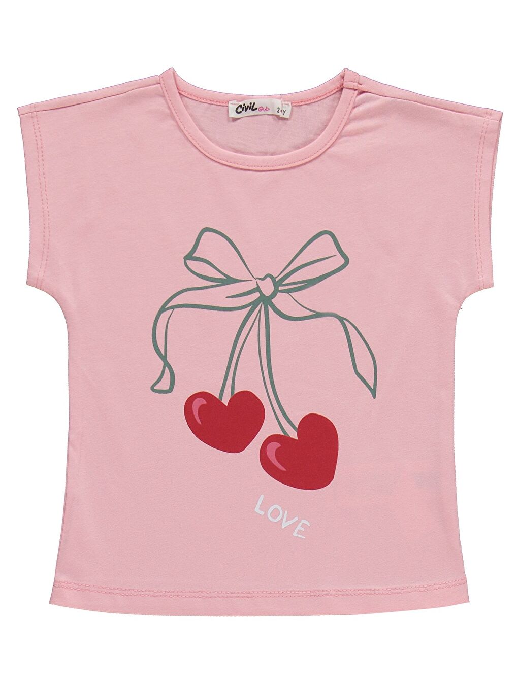 Pembe Girls Kiraz Desenli 2-5 Yaş Pijama Takımı - Pudra-2