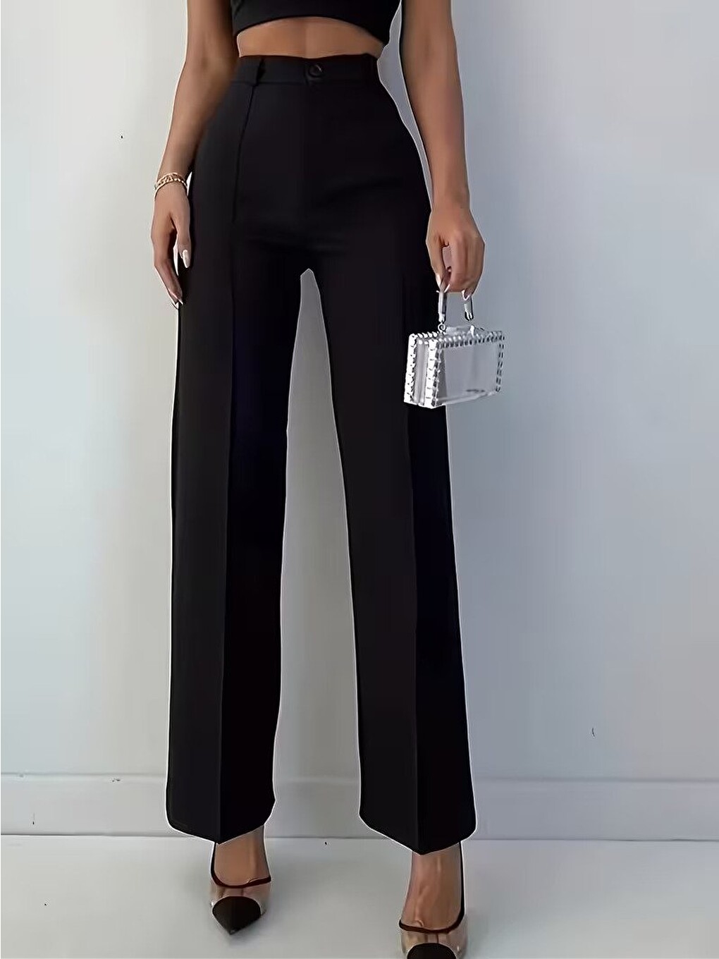 Bordo Renk Yüksek Bel Maskülen Kesim Kumaş Pantolon-1