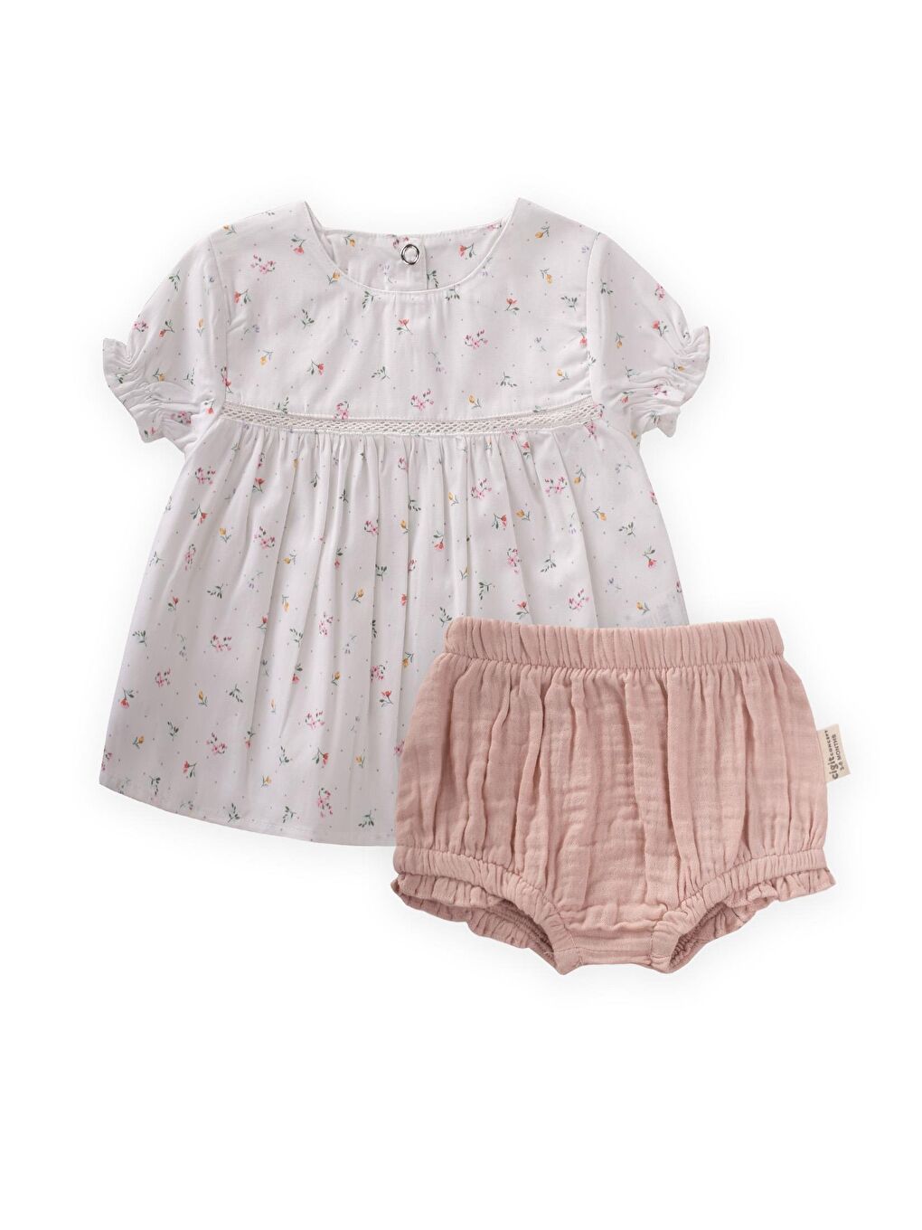 Çıtır Çiçek Desenli Şortlu Takım 0-3 Yaş Kırık Beyaz