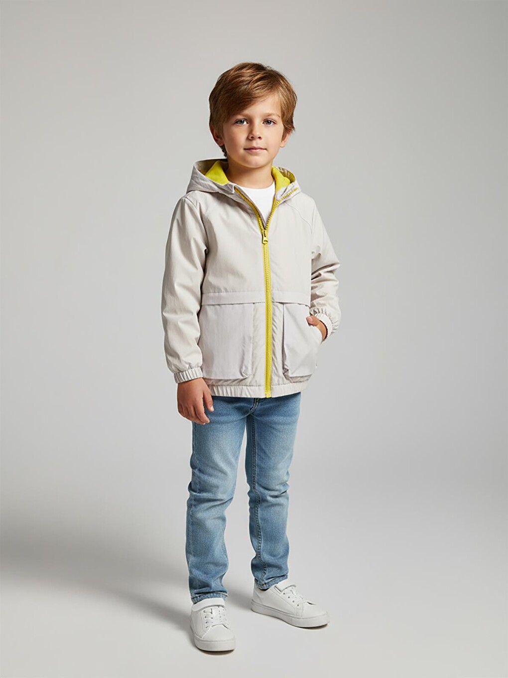 Boys Ready Baskılı Torba Cepli 2-5 Yaş Yağmurluk - Gri