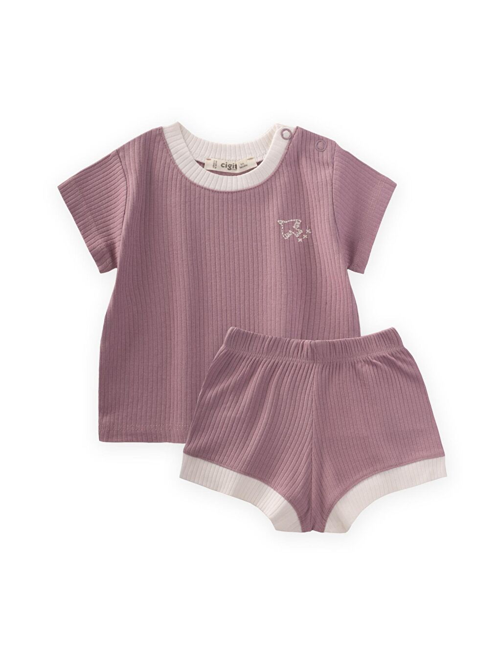 Mor Kuş Nakışlı Garnili Fitilli Takım 0-5 Yaş Leylak