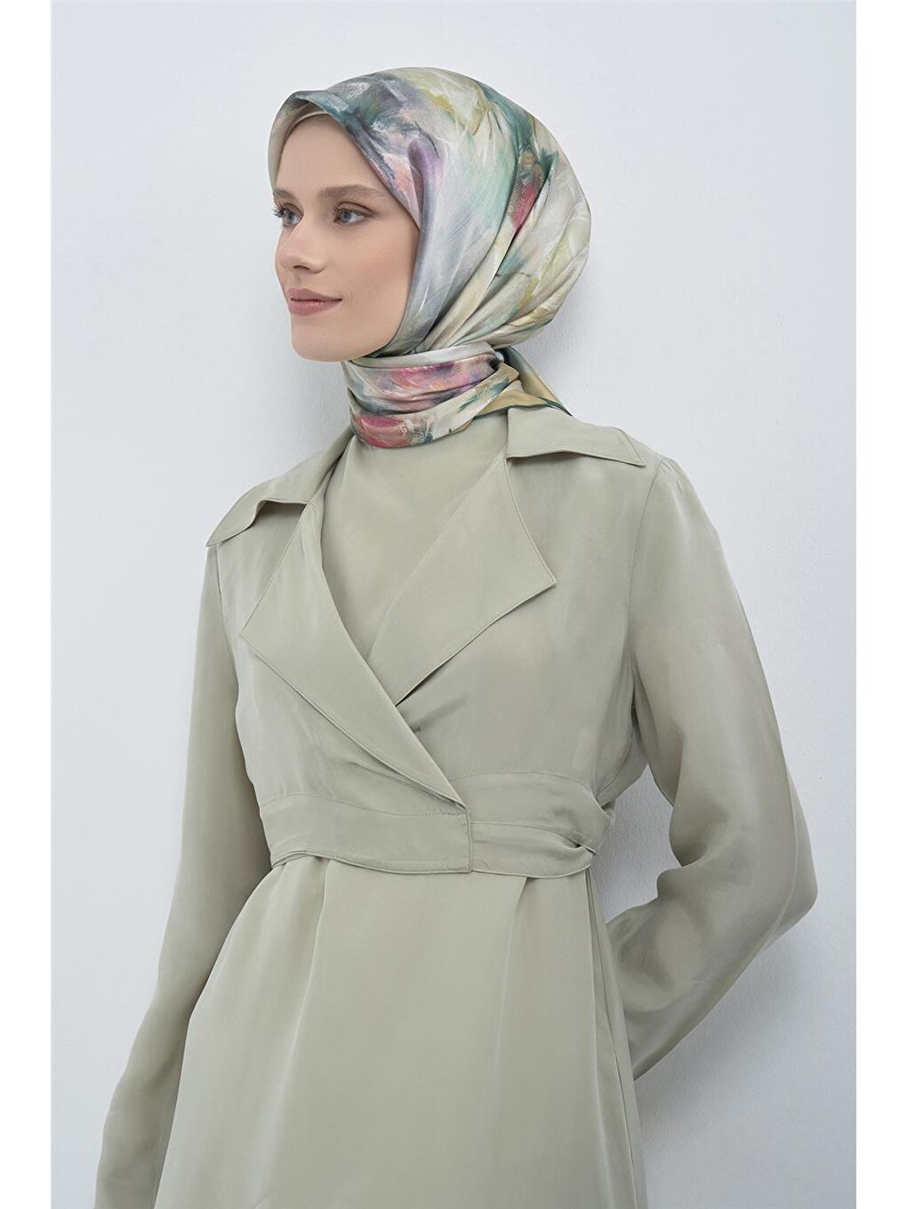 Yeşil Saf İpek Twill Eşarp 9515D 02