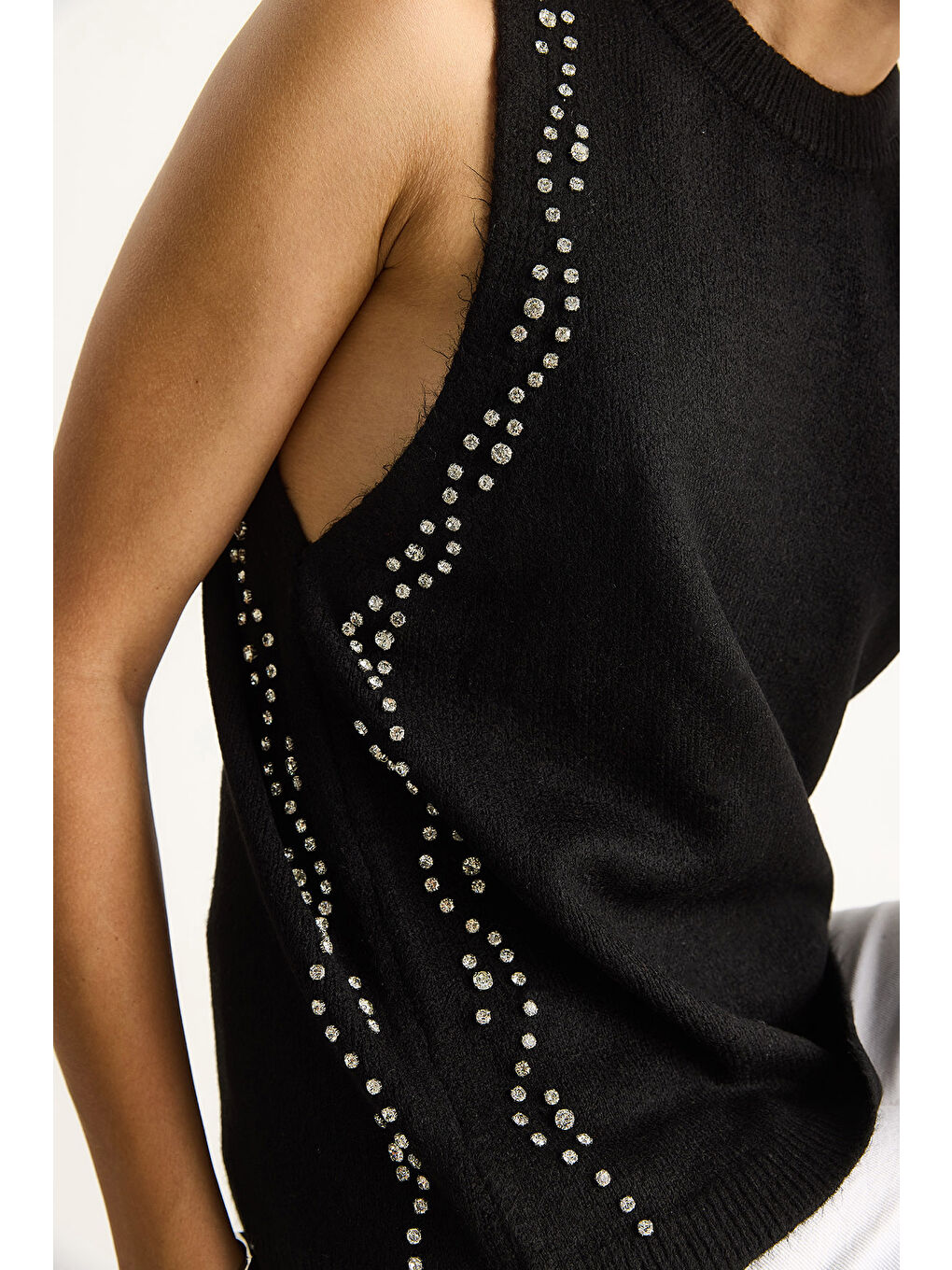 Siyah Kadın Taş İşlemeli Triko Bluz TA-5