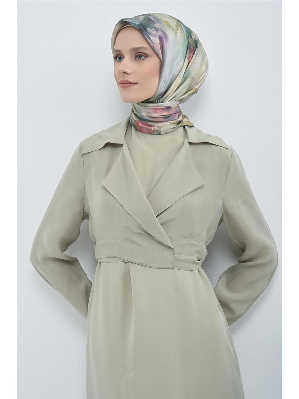 Yeşil Saf İpek Twill Eşarp 9515D 02-1