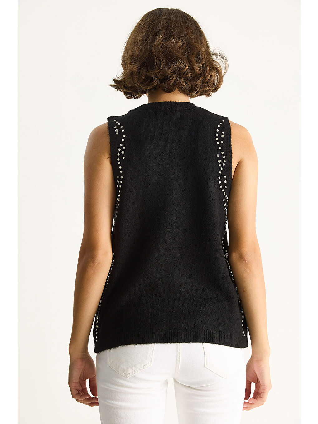 Siyah Kadın Taş İşlemeli Triko Bluz TA-6