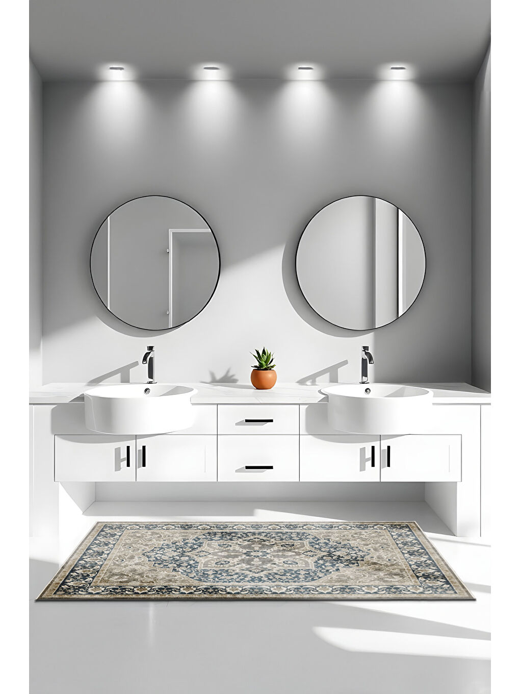 Mavi Dekoratif Özel Tasarım Yıkanabilir İnce Kaymaz Tabanlı Modern Halı KECE FR04-3