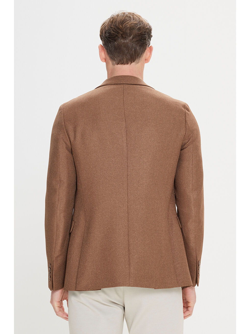 Erkek Kahverengi Slim Fit Dar Kesim Mono Yaka Armürlü Blazer Ceket-6