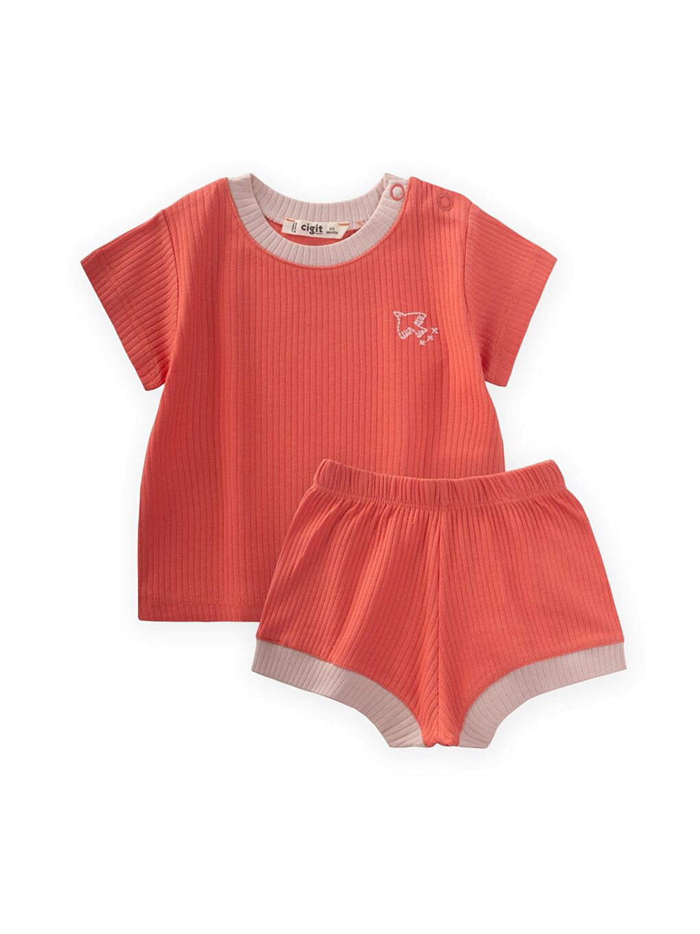 Kuş Nakışlı Garnili Fitilli Takım 0-5 Yaş Mercan