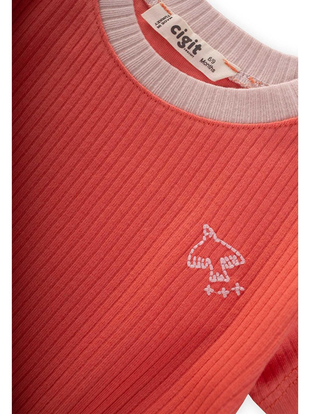 Kuş Nakışlı Garnili Fitilli Takım 0-5 Yaş Mercan-2