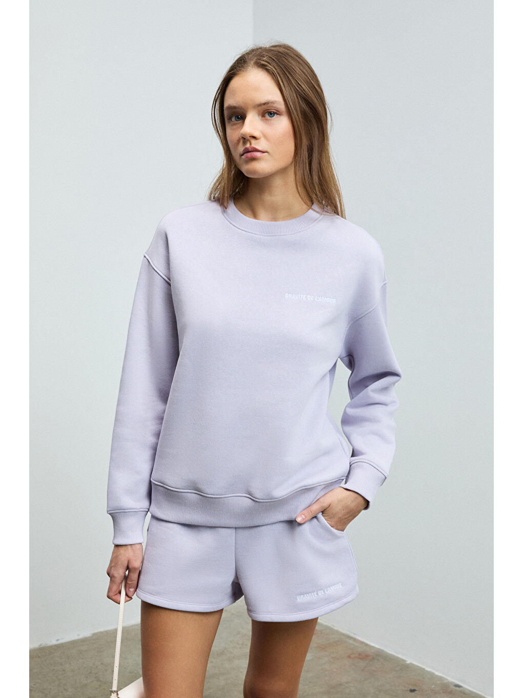 Jennıfer Kadın Organik Pamuklu Nakışlı Yuvarlak Yakalı Oversize Lila Sweatshirt-1