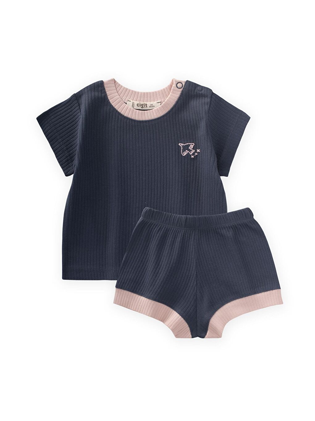 Kuş Nakışlı Garnili Fitilli Takım 0-5 Yaş Lacivert