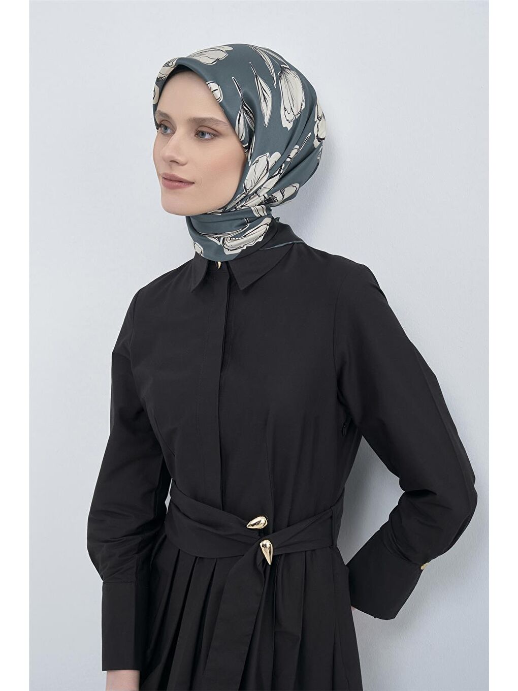 Petrol Saf İpek Twill Eşarp 9536D 42