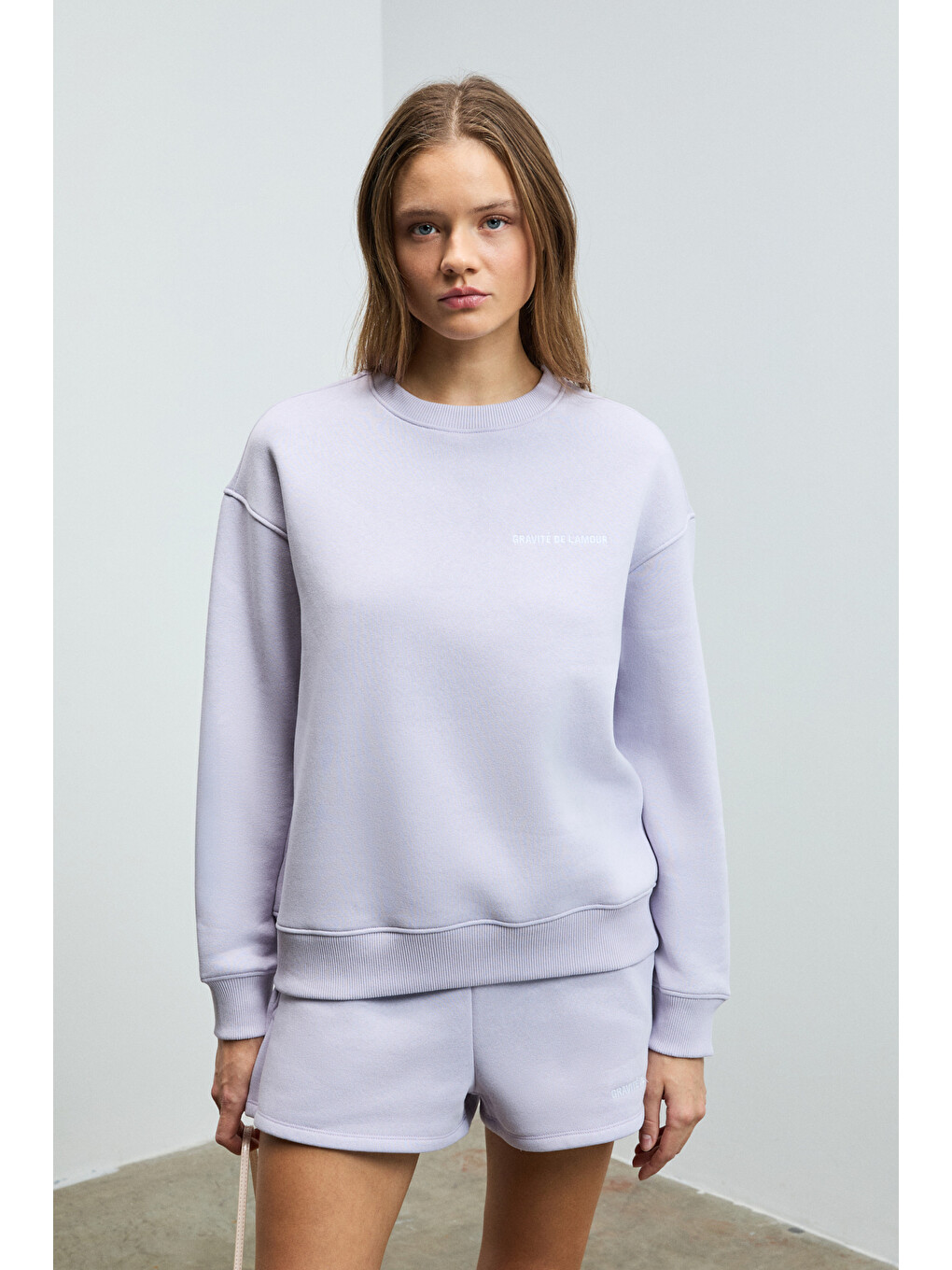 Jennıfer Kadın Organik Pamuklu Nakışlı Yuvarlak Yakalı Oversize Lila Sweatshirt-2