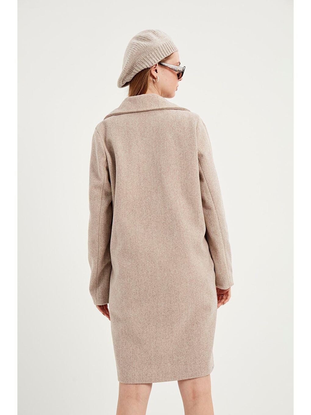 Bej Kadın Koyu Krem Kaşe Kaban-3