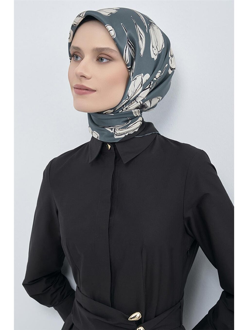 Petrol Saf İpek Twill Eşarp 9536D 42-1