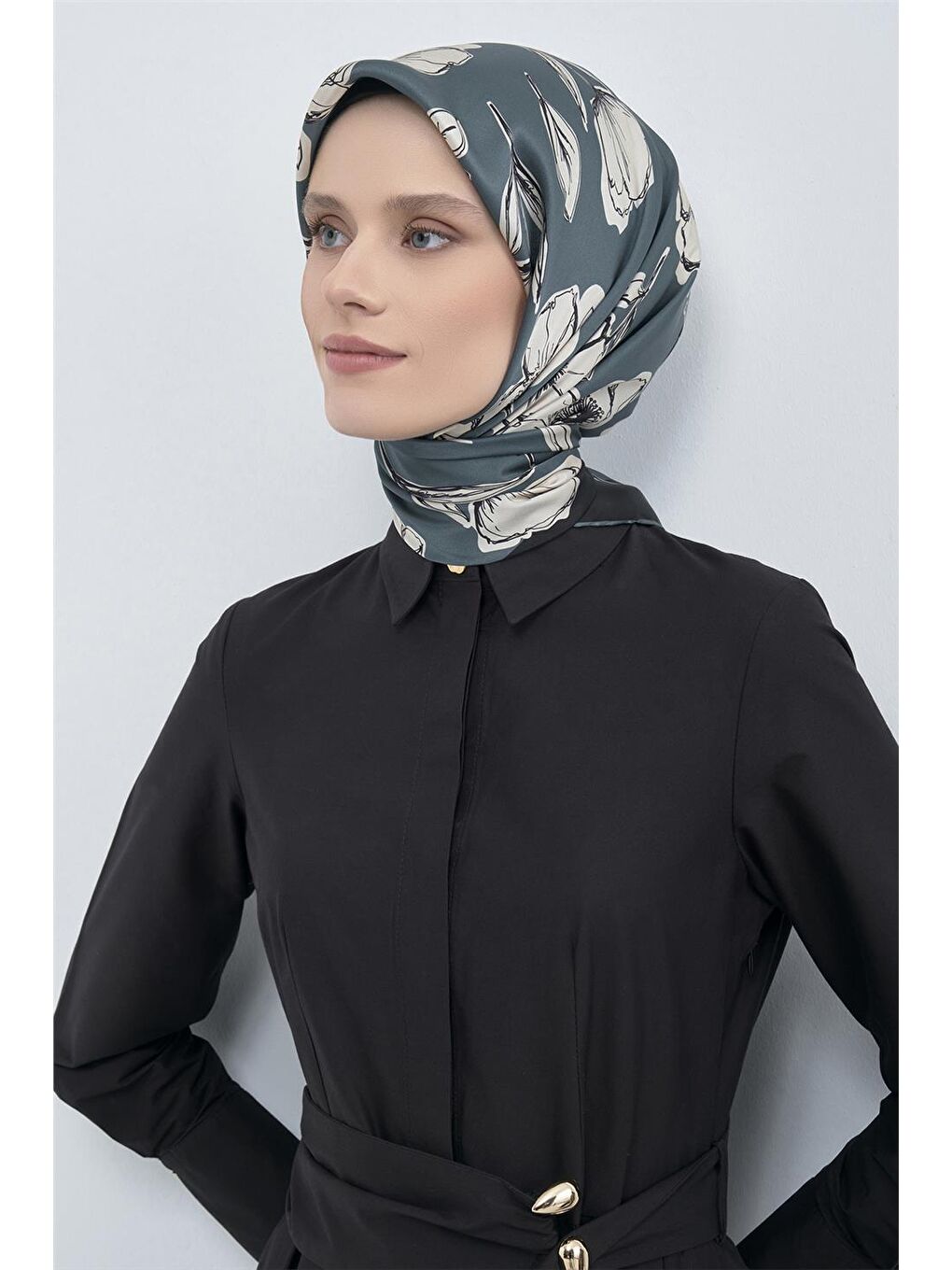 Petrol Saf İpek Twill Eşarp 9536D 42-2