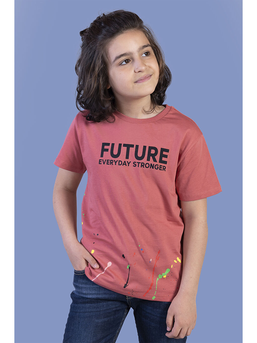 Kırmızı Erkek Çocuk Püskürtme Baskılı Tişört-1