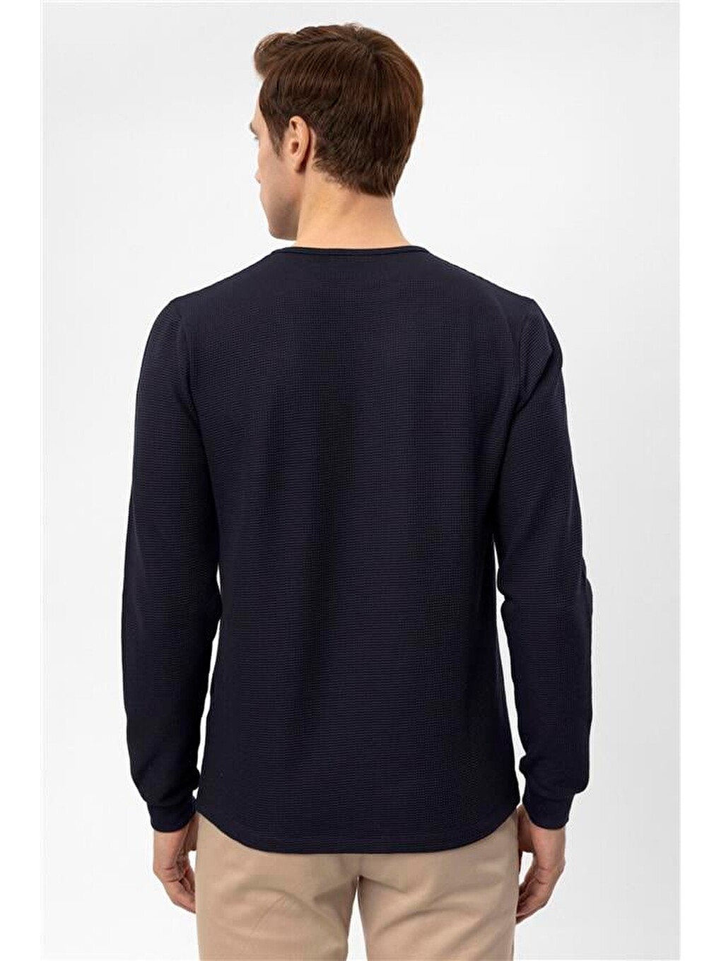 Lacivert Slim Armürlü Bisiklet Yaka Sweatshirt-5