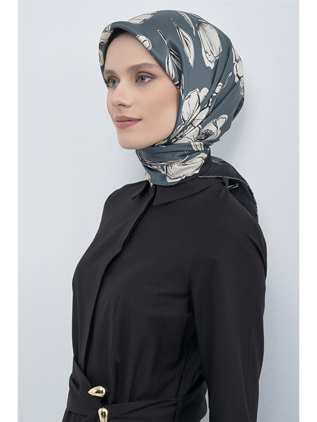 Petrol Saf İpek Twill Eşarp 9536D 42-3