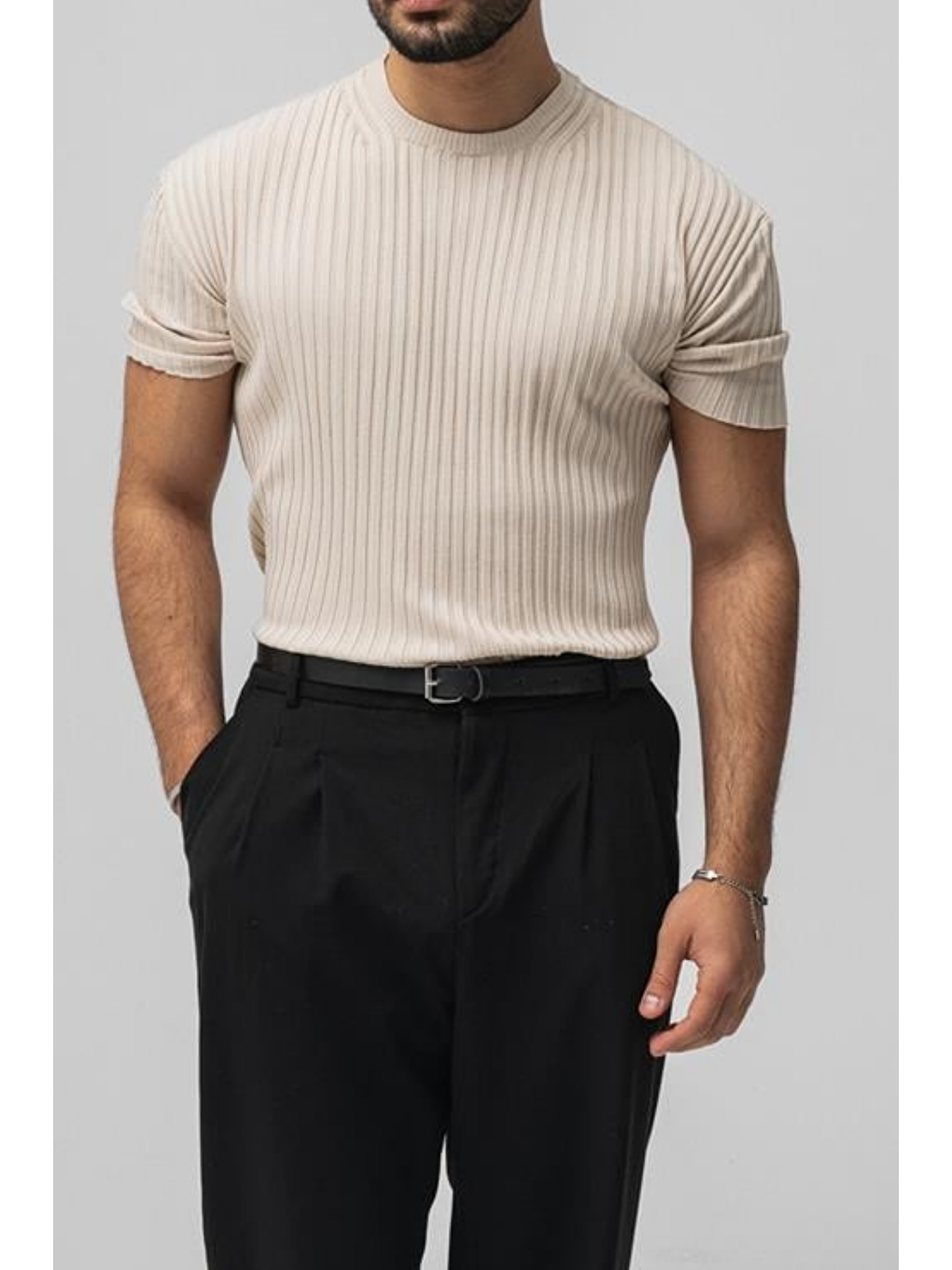 Erkek Bej  Loose Fit Tişört-1