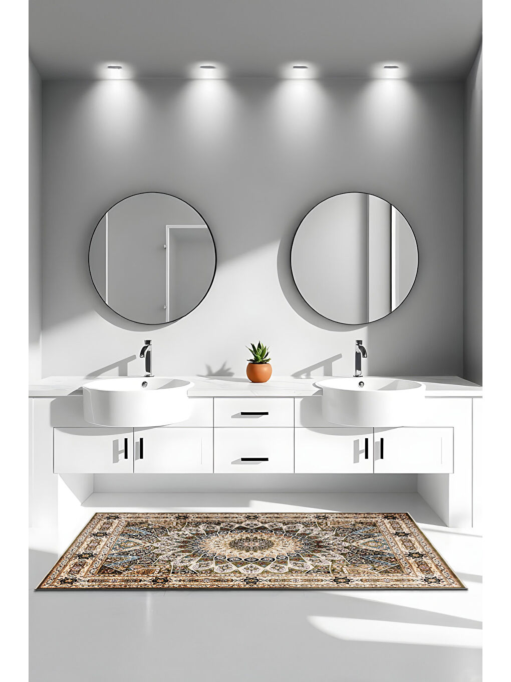 Kahverengi Dekoratif Özel Tasarım Yıkanabilir İnce Kaymaz Tabanlı Modern Halı KECE FR05-3