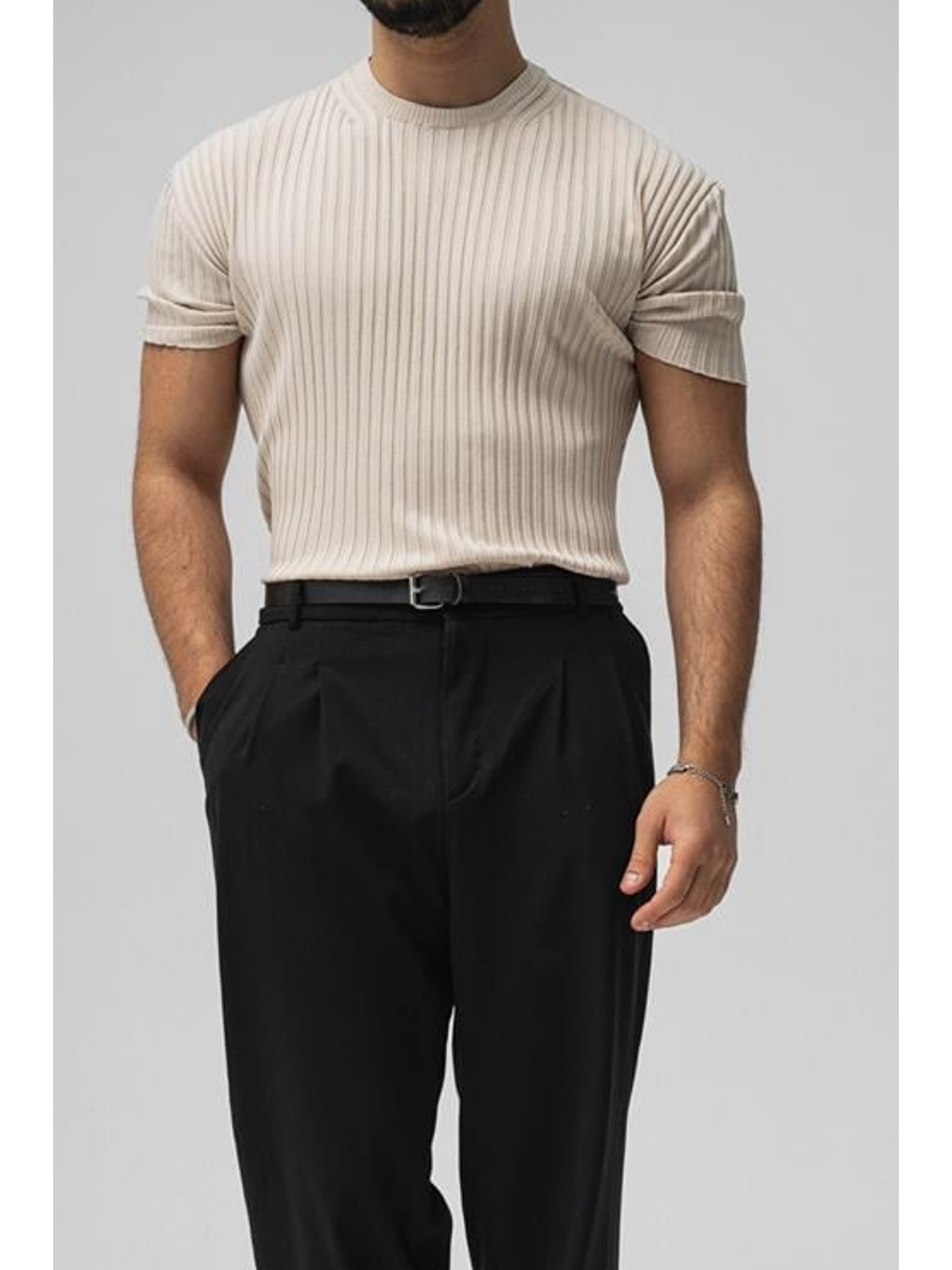 Erkek Bej  Loose Fit Tişört-2