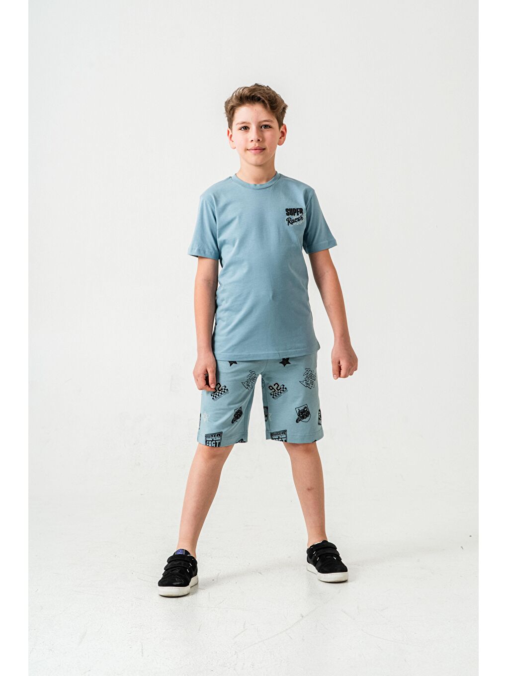 Petrol Super Racer Baskılı Erkek Çocuk Şort - Tişört Takımı
