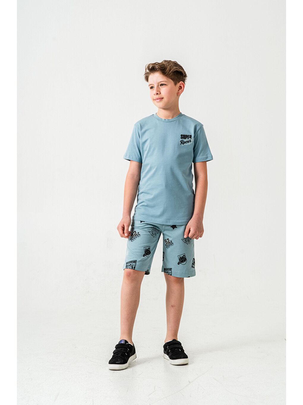 Petrol Super Racer Baskılı Erkek Çocuk Şort - Tişört Takımı-1
