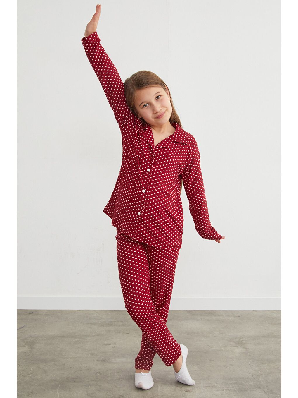 Mürdüm Ekose Desenli Süet Kız Çocuk Pijama Takımı