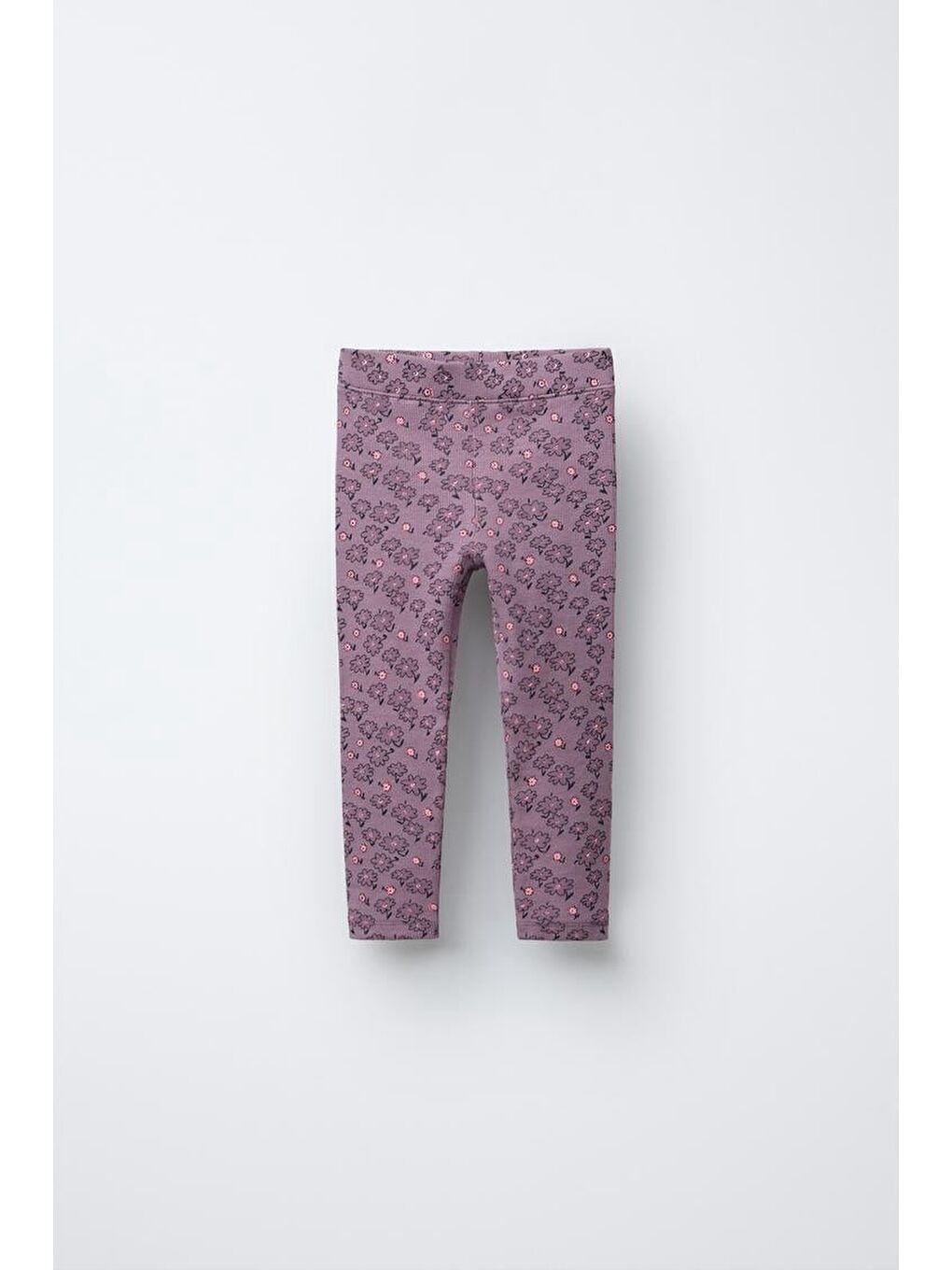 Kız Çocuk Pamuklu Mor Çiçek Desenli Sweatshirt Ve Tayt Takım - Rahat Ve Günlük Kombin-1