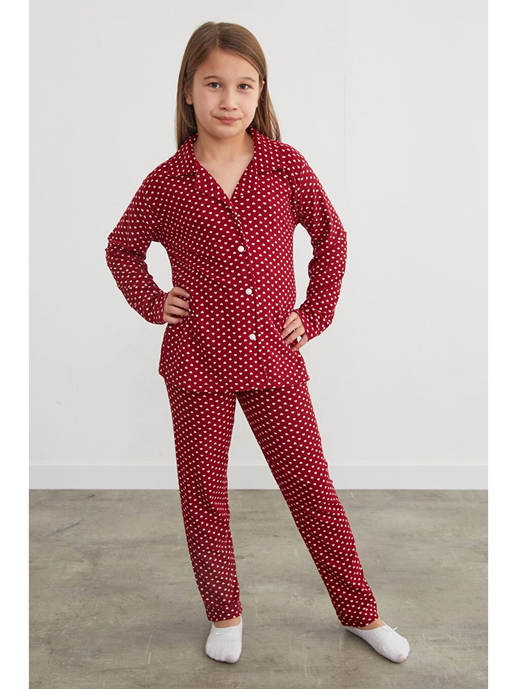 Mürdüm Ekose Desenli Süet Kız Çocuk Pijama Takımı-1